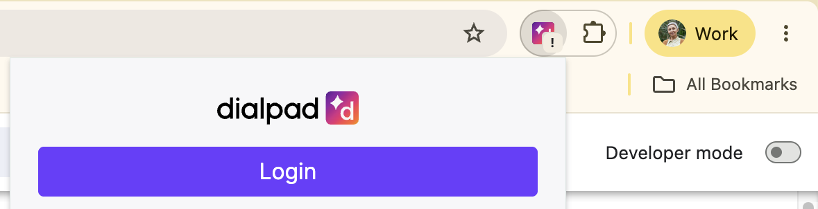 Dialpad login interface with a prominent login button and user workspace highlighted.